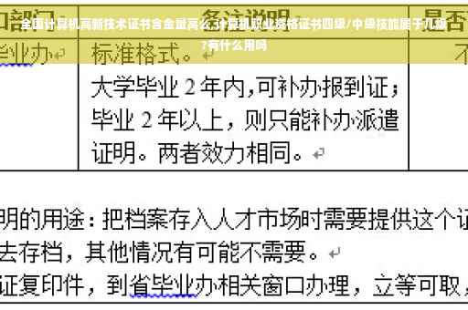 全国计算机高新技术证书含金量高么,计算机职业资格证书四级/中级技能属于几级?有什么用吗