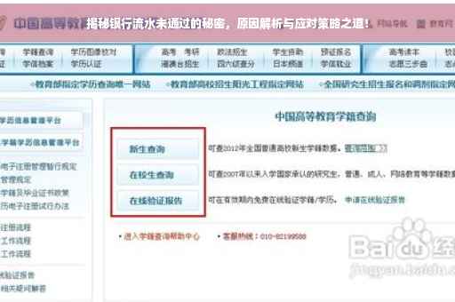 揭秘银行流水未通过的秘密，原因解析与应对策略之道！