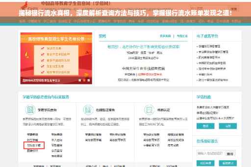 揭秘银行流水真相，深度解析查询方法与技巧，掌握银行流水账单发现之道！