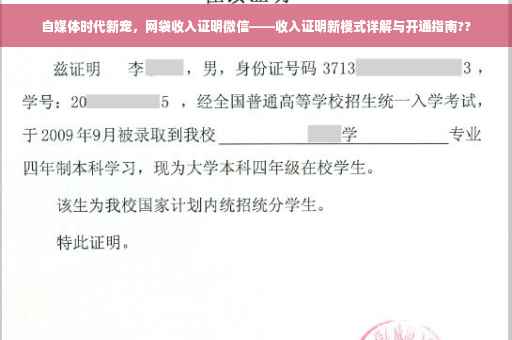 自媒体时代新宠，网袋收入证明微信——收入证明新模式详解与开通指南??