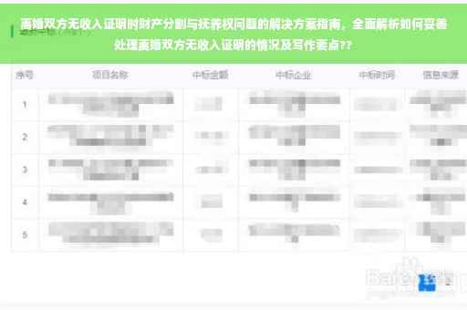 离婚双方无收入证明时财产分割与抚养权问题的解决方案指南，全面解析如何妥善处理离婚双方无收入证明的情况及写作要点??