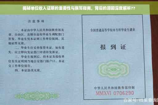 揭秘单位收入证明的重要性与撰写指南，背后的原因深度解析??