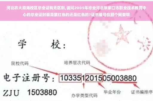 河北农大渤海校区毕业证有无区别,请问2005年毕业河北张家口市职业技术教育中心的毕业证封面是紫红色的还是红色的?证书编号在那个网查呢
