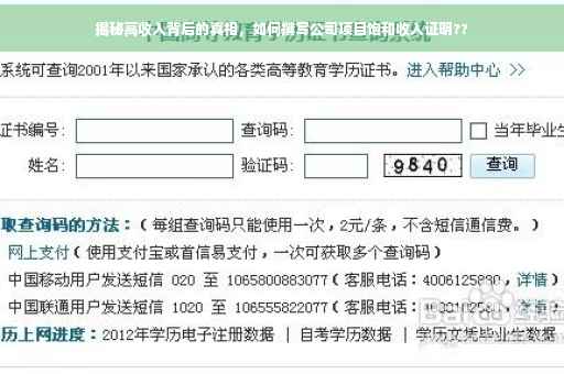 揭秘高收入背后的真相，如何撰写公司项目饱和收入证明??