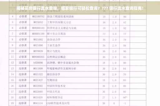 揭秘买房银行流水查询，哪家银行可轻松查询？??? 银行流水查询指南！