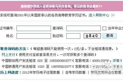 揭秘查炒房收入证明真相与写作指南，背后的故事全解析??