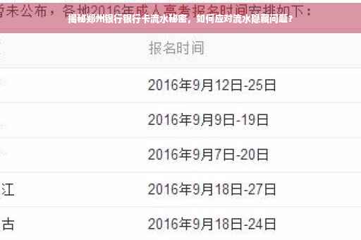 揭秘郑州银行银行卡流水秘密，如何应对流水隐藏问题？